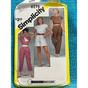 Simplicity 6276 Sewing pattern jumpsuit romper cap sleeve 1980s size 10
